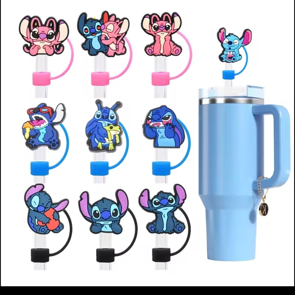 Kids Cartoon Character Straw Accessories Set - Blue, Pink, Black